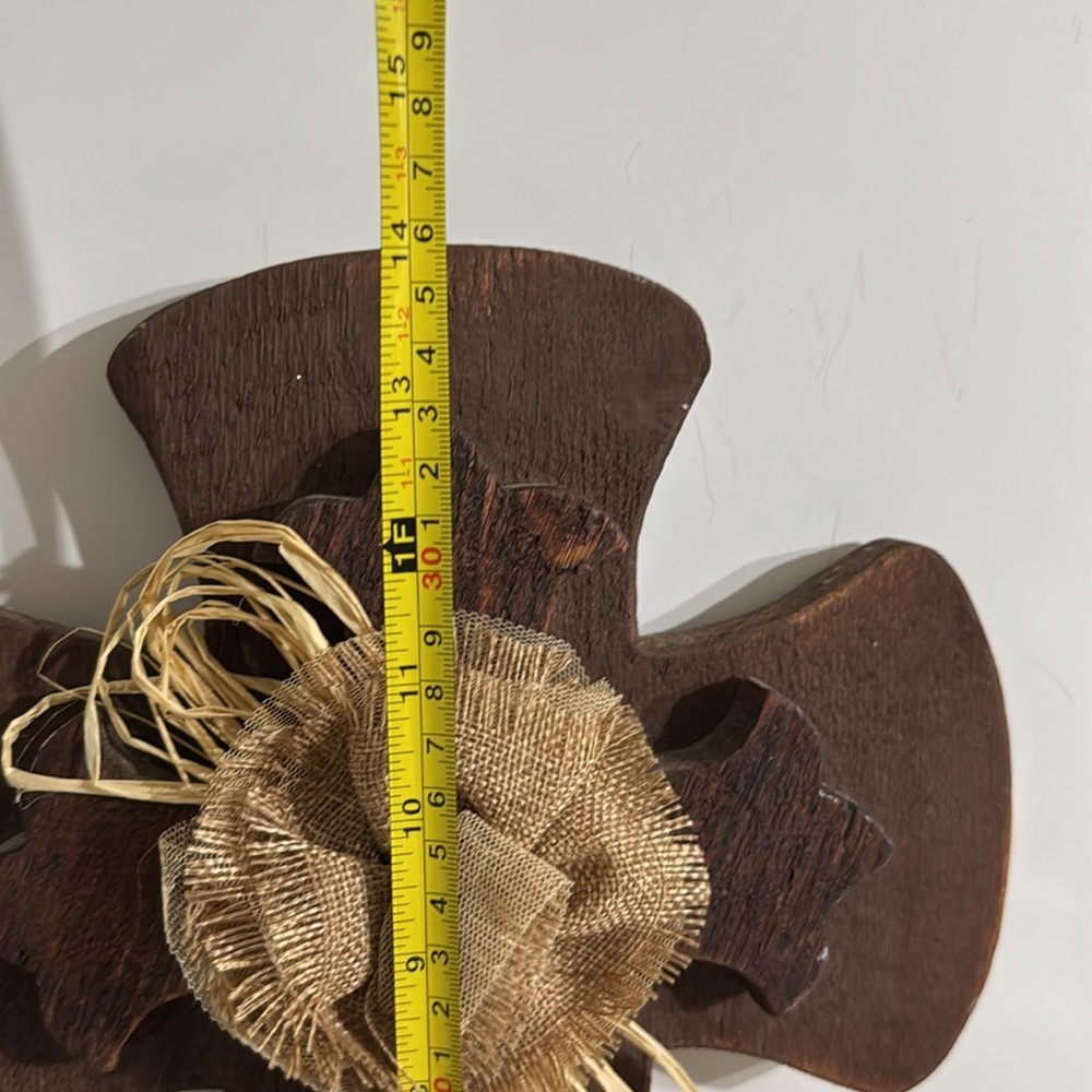 Rustic Brown Wooden Cross with Burlap Flower - Picture 3 of 6